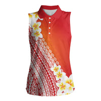 Tahiti Plumeria Tribal Pattern Women Sleeveless Polo Shirt Wave Style Red LT05 Female Red - Polynesian Pride