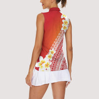Tahiti Plumeria Tribal Pattern Women Sleeveless Polo Shirt Wave Style Red LT05 - Polynesian Pride