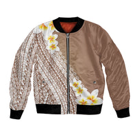 Tahiti Plumeria Tribal Pattern Bomber Jacket Wave Style Brown LT05 Unisex Brown - Polynesian Pride