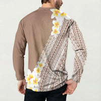 Tahiti Plumeria Tribal Pattern Button Sweatshirt Wave Style Brown LT05 - Polynesian Pride