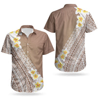 Tahiti Plumeria Tribal Pattern Couples Matching Long Sleeve Bodycon Dress and Hawaiian Shirt Wave Style Brown LT05 - Polynesian Pride