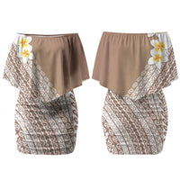 Tahiti Plumeria Tribal Pattern Couples Matching Off Shoulder Short Dress and Hawaiian Shirt Wave Style Brown LT05 - Polynesian Pride