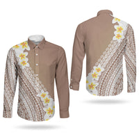 Tahiti Plumeria Tribal Pattern Couples Matching Summer Maxi Dress and Long Sleeve Button Shirt Wave Style Brown LT05 - Polynesian Pride