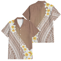 Tahiti Plumeria Tribal Pattern Family Matching Off Shoulder Maxi Dress and Hawaiian Shirt Wave Style Brown LT05 Dad's Shirt - Short Sleeve Brown - Polynesian Pride
