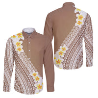 Tahiti Plumeria Tribal Pattern Family Matching Tank Maxi Dress and Hawaiian Shirt Wave Style Brown LT05 Dad's Shirt - Long Sleeve Brown - Polynesian Pride