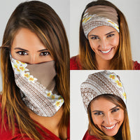 Tahiti Plumeria Tribal Pattern Neck Gaiter Wave Style Brown LT05 - Polynesian Pride