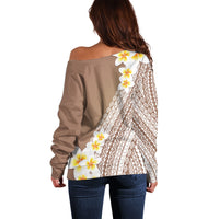 Tahiti Plumeria Tribal Pattern Off Shoulder Sweater Wave Style Brown LT05 - Polynesian Pride