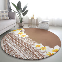 Tahiti Plumeria Tribal Pattern Round Carpet Wave Style Brown LT05 - Polynesian Pride
