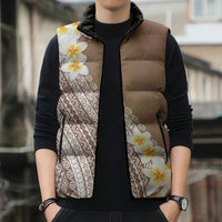 Tahiti Plumeria Tribal Pattern Sleeveless Puffer Jacket Wave Style Brown LT05 - Polynesian Pride
