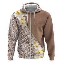 Tahiti Plumeria Tribal Pattern Zip Hoodie Wave Style Brown LT05 Zip Hoodie Brown - Polynesian Pride