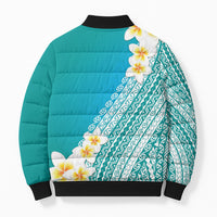 Tahiti Plumeria Tribal Pattern Bomber Puffer Jacket Wave Style Turquoise LT05 - Polynesian Pride