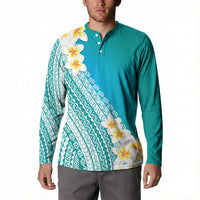 Tahiti Plumeria Tribal Pattern Button Sweatshirt Wave Style Turquoise LT05 - Polynesian Pride