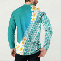Tahiti Plumeria Tribal Pattern Button Sweatshirt Wave Style Turquoise LT05 - Polynesian Pride