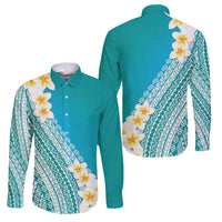Tahiti Plumeria Tribal Pattern Family Matching Puletasi and Hawaiian Shirt Wave Style Turquoise LT05 Dad's Shirt - Long Sleeve Turquoise - Polynesian Pride