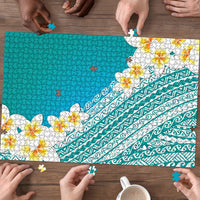 Tahiti Plumeria Tribal Pattern Puzzle Wave Style Turquoise LT05 - Polynesian Pride