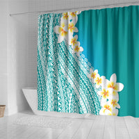 Tahiti Plumeria Tribal Pattern Shower Curtain Wave Style Turquoise LT05 - Polynesian Pride