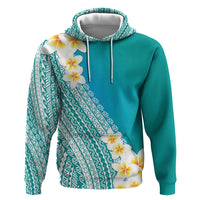 Tahiti Plumeria Tribal Pattern Zip Hoodie Wave Style Turquoise LT05 Pullover Hoodie Turquoise - Polynesian Pride