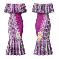 Tahiti Plumeria Tribal Pattern Couples Matching Mermaid Dress and Hawaiian Shirt Wave Style Purple LT05 - Polynesian Pride