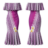 Tahiti Plumeria Tribal Pattern Family Matching Mermaid Dress and Hawaiian Shirt Wave Style Purple LT05 Mom's Dress Purple - Polynesian Pride