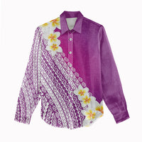 Tahiti Plumeria Tribal Pattern Women Casual Shirt Wave Style Purple LT05 - Polynesian Pride