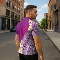 Tahiti Plumeria Tribal Pattern Zipper Polo Shirt Wave Style Purple LT05 - Polynesian Pride