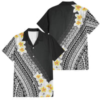Tahiti Plumeria Tribal Pattern Family Matching Off Shoulder Maxi Dress and Hawaiian Shirt Wave Style Black LT05 Dad's Shirt - Short Sleeve Black - Polynesian Pride
