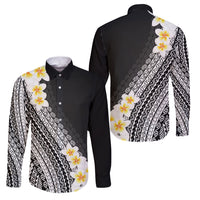Tahiti Plumeria Tribal Pattern Family Matching Off Shoulder Short Dress and Hawaiian Shirt Wave Style Black LT05 Dad's Shirt - Long Sleeve Black - Polynesian Pride