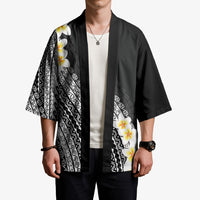 Tahiti Plumeria Tribal Pattern Kimono Wave Style Black LT05 - Polynesian Pride