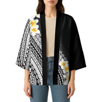 Tahiti Plumeria Tribal Pattern Kimono Wave Style Black LT05 - Polynesian Pride