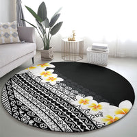Tahiti Plumeria Tribal Pattern Round Carpet Wave Style Black LT05 - Polynesian Pride