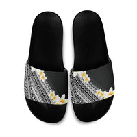 Tahiti Plumeria Tribal Pattern Slide Sandals Wave Style Black LT05 Black - Polynesian Pride