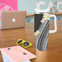 Tahiti Plumeria Tribal Pattern Tumbler With Handle Wave Style Black LT05 - Polynesian Pride