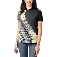 Tahiti Plumeria Tribal Pattern Women Polo Shirt Wave Style Black LT05 - Polynesian Pride