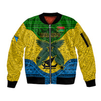 Vanuatu Malampa Province Sleeve Zip Bomber Jacket Coat Of Arms And Namele Fern Polynesian Pattern LT05 Unisex Yellow - Polynesian Pride