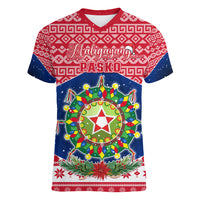 Personalised Philippines Christmas Women V Neck T Shirt Filipino Parol Maligayang Pasko LT05 Female Red - Polynesian Pride