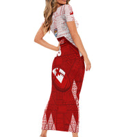 Custom Tonga Rugby Short Sleeve Bodycon Dress 2023 Pacific Championships Kupesi Ngatu Mate Maa LT05 - Polynesian Pride