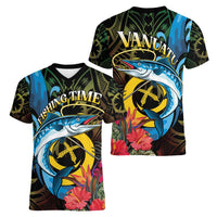 Vanuatu Fishing Women V-Neck T-Shirt It's Time To Fish LT05 - Polynesian Pride