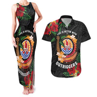 Personalised French Polynesia Outrigger Canoe Race Couples Matching Tank Maxi Dress and Hawaiian Shirt Tropical Vibe LT05 Black - Polynesian Pride