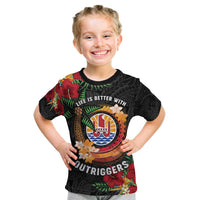 Personalised French Polynesia Outrigger Canoe Race Kid T Shirt Tropical Vibe LT05 Black - Polynesian Pride