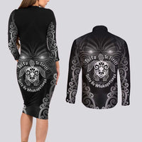Aotearoa Toitu Te Tiriti Couples Matching Long Sleeve Bodycon Dress and Long Sleeve Button Shirt Ka Mua Ka Muri