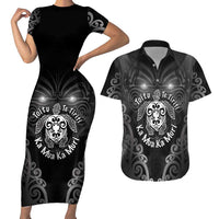 Aotearoa Toitu Te Tiriti Couples Matching Short Sleeve Bodycon Dress and Hawaiian Shirt Ka Mua Ka Muri LT05 Black - Polynesian Pride