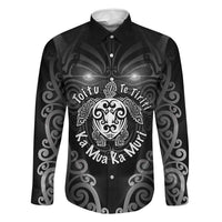 Aotearoa Toitu Te Tiriti Family Matching Short Sleeve Bodycon Dress and Hawaiian Shirt Ka Mua Ka Muri LT05 Dad's Shirt - Long Sleeve Black - Polynesian Pride