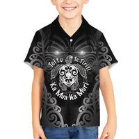 Aotearoa Toitu Te Tiriti Family Matching Short Sleeve Bodycon Dress and Hawaiian Shirt Ka Mua Ka Muri LT05 Son's Shirt Black - Polynesian Pride