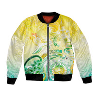 Personalised Cook Islands Kia Orana Bomber Jacket Polynesian Turtle With Circle Stars LT05 Unisex Yellow - Polynesian Pride