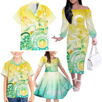 Personalised Cook Islands Kia Orana Family Matching Off Shoulder Long Sleeve Dress and Hawaiian Shirt Polynesian Turtle With Circle Stars LT05 - Polynesian Pride