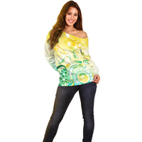 Personalised Cook Islands Kia Orana Off Shoulder Sweater Polynesian Turtle With Circle Stars LT05 - Polynesian Pride