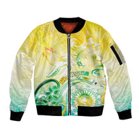Personalised Cook Islands Kia Orana Sleeve Zip Bomber Jacket Polynesian Turtle With Circle Stars LT05 Unisex Yellow - Polynesian Pride