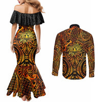 New Zealand Tamanuitera The Sun Couples Matching Mermaid Dress and Long Sleeve Button Shirt Maori Pattern LT05 - Polynesian Pride