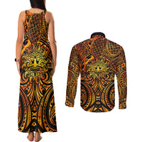 New Zealand Tamanuitera The Sun Couples Matching Tank Maxi Dress and Long Sleeve Button Shirt Maori Pattern