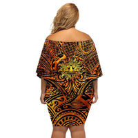 New Zealand Tamanuitera The Sun Off Shoulder Short Dress Maori Pattern LT05 - Polynesian Pride